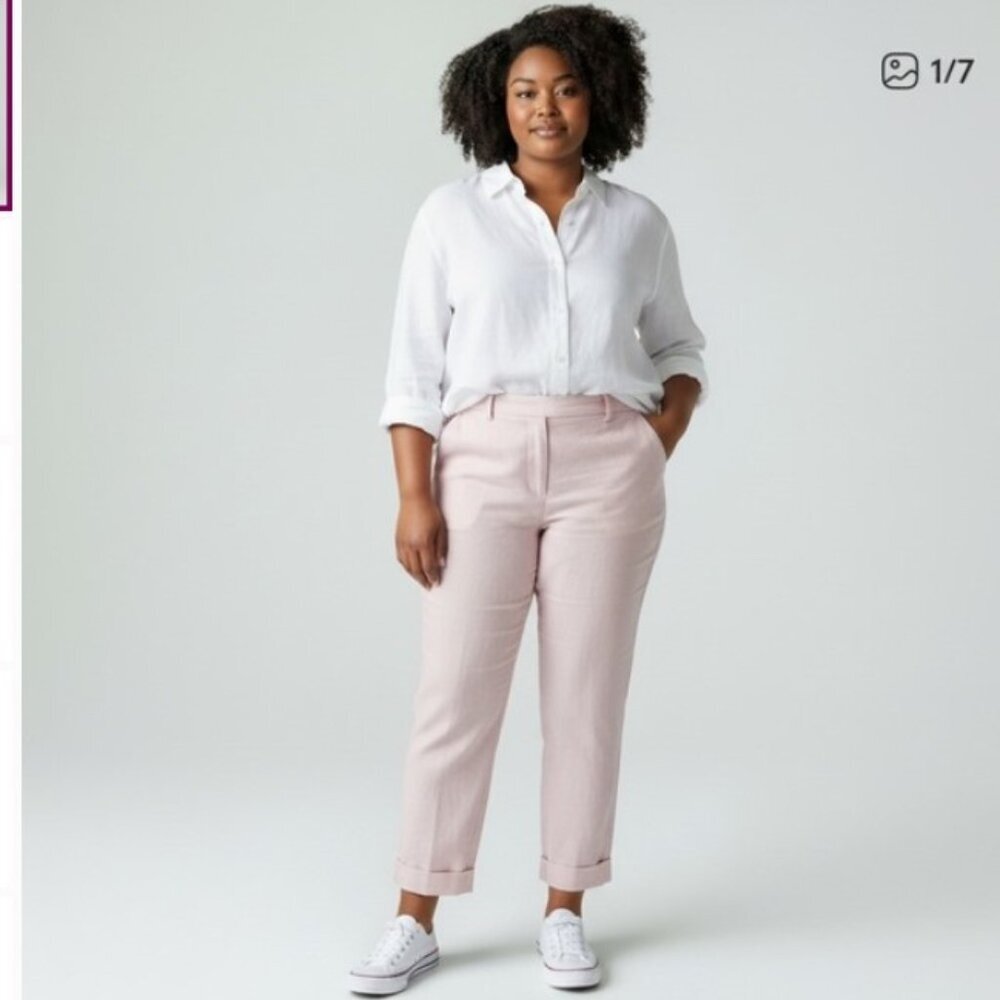 Femme Blush Pink Linen Ankle Crop Pant - 6 - CA